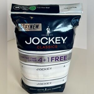 NWT Jockey 5 pack White 100% Cotton Full-Rise Briefs Stay New Technology Sz 38